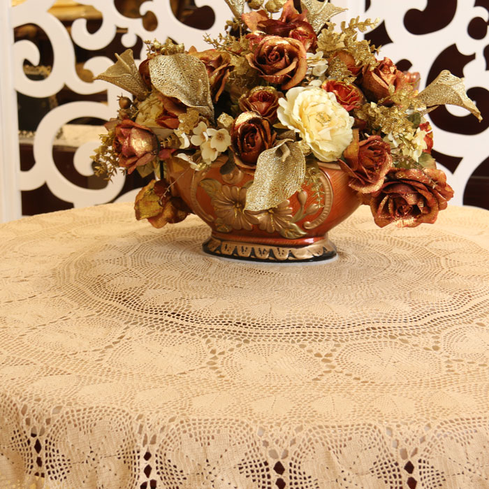 I love my home Handmade crochet hook flower cotton lace hollow round tablecloth
