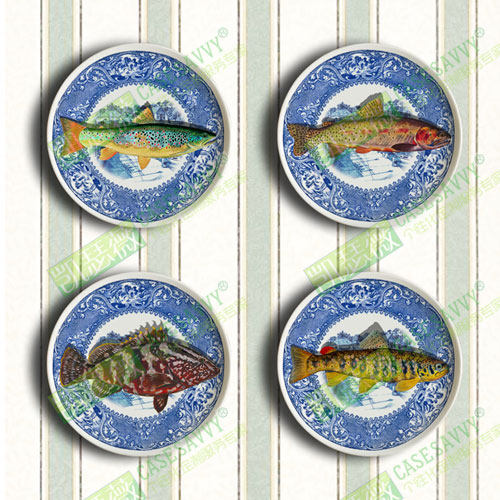 Green Flowers Fish Dish Dining Room Background Wall Decoration Hanging Pan Ceramic Pan Dining Room Dining Room Craft Gift Hem Decorated Dishes Hem