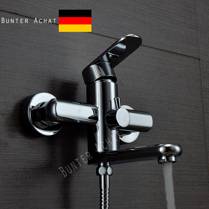 German Bunterachat All-Copper Bathtub Side Faucet Hot and Cold Shower Faucet Mixing Valve with Rotating Outlet