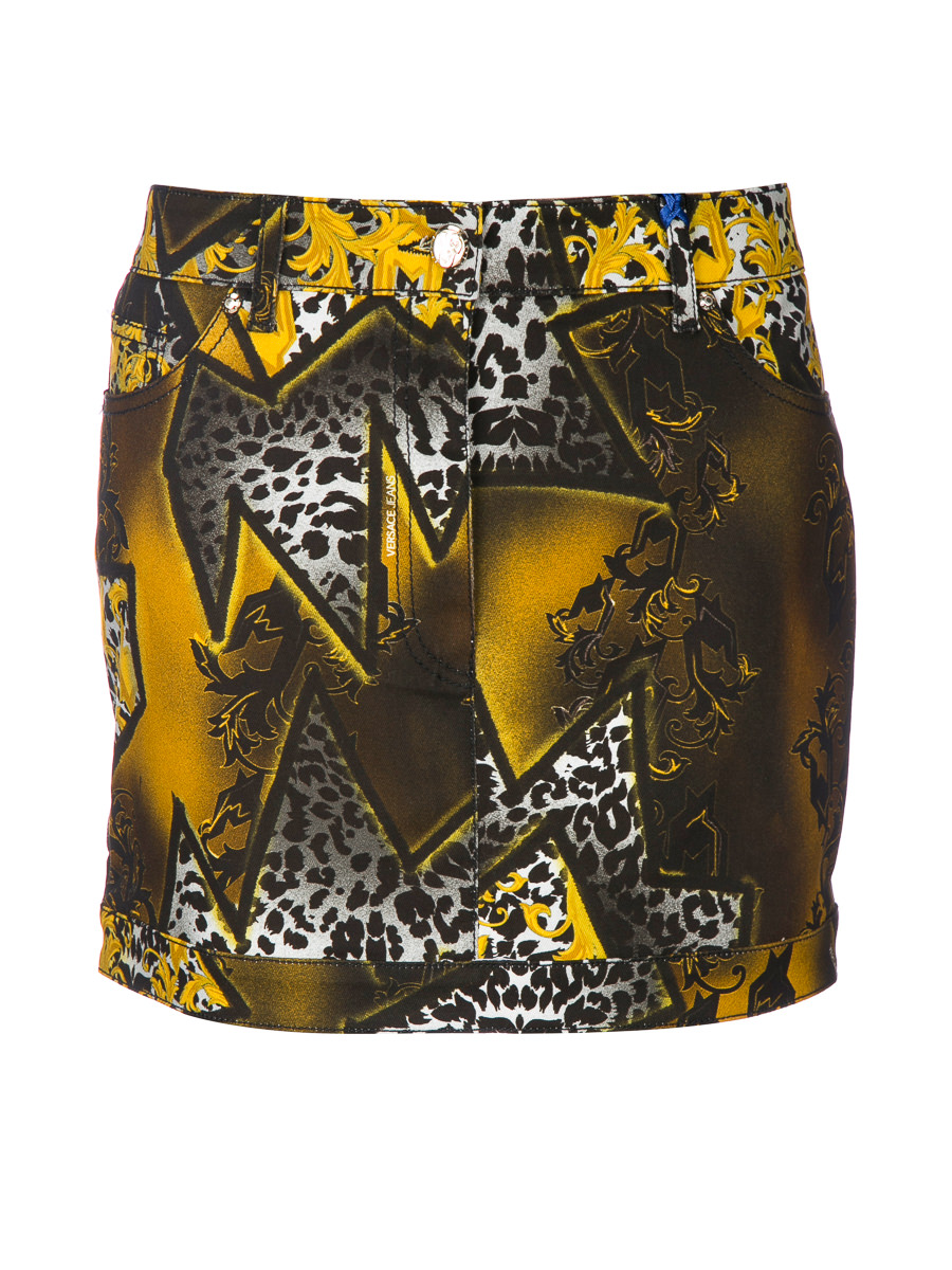 versace jeans 黄色印花修身半身短裙