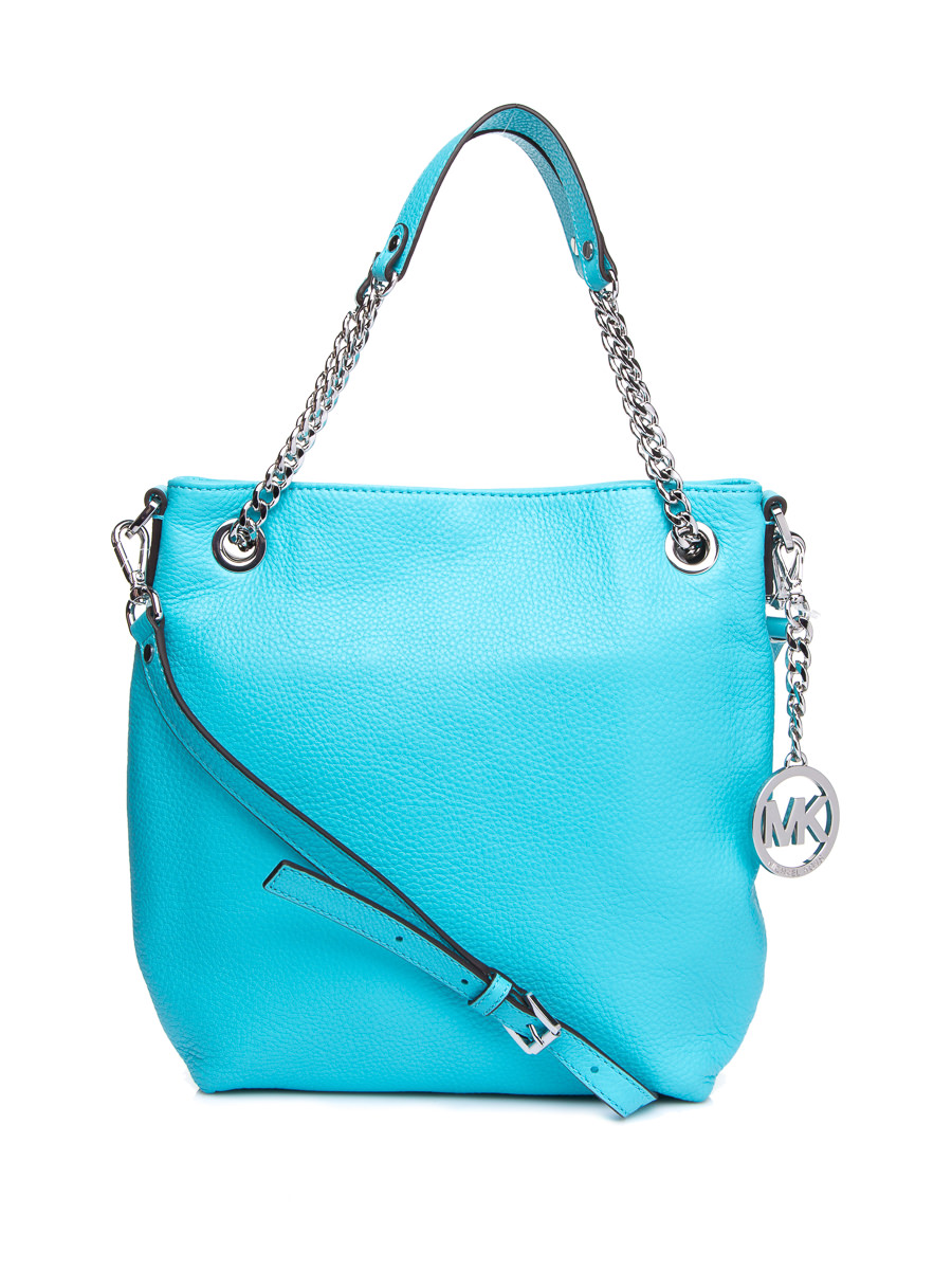 Michael Kors JET SET CHAIN系列海蓝色荔枝纹金属链手提肩包