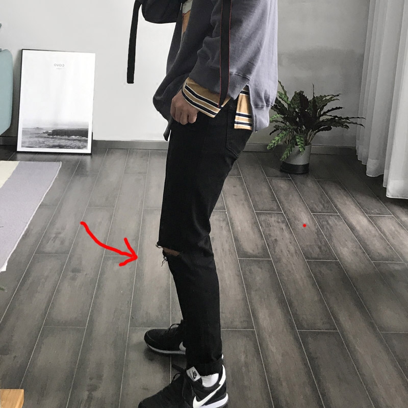 雀斑男装 17秋修身版膝盖破洞裤牛仔裤