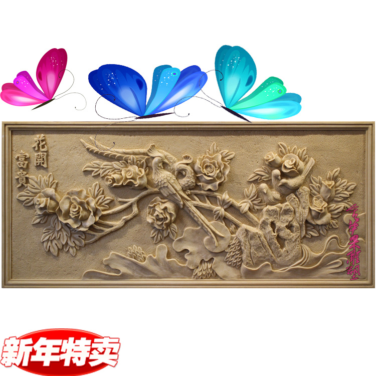 Sandstone relief mural background wall promotion Chinese sandstone living room entrance decoration peony figure custom flower blossom rich