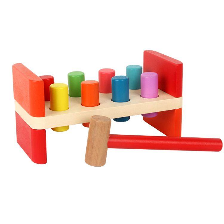 Wooden children's enlightenment educational toys piling and beating 1-3 years old baby wooden colored piling table beating table