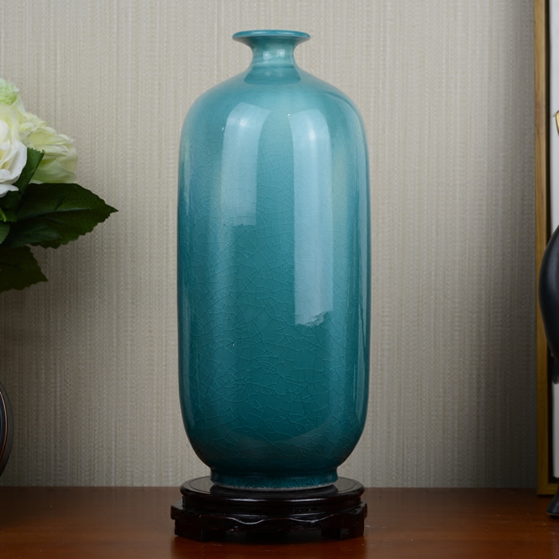 Jingdezhen ceramic vase blue creative ice crack European example room sitting room flower arranging household soft adornment is placed