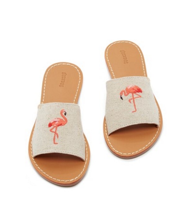 In Stock/Seven-Year Us Import Soludos Beige Flamingo Embroidered Vacation Comfort Canvas Slippers