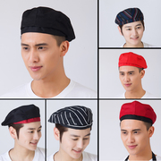 Khách sạn workclothes mũ đầu bếp mũ đen trắng Beret sọc mũ bồi bàn màu đỏ