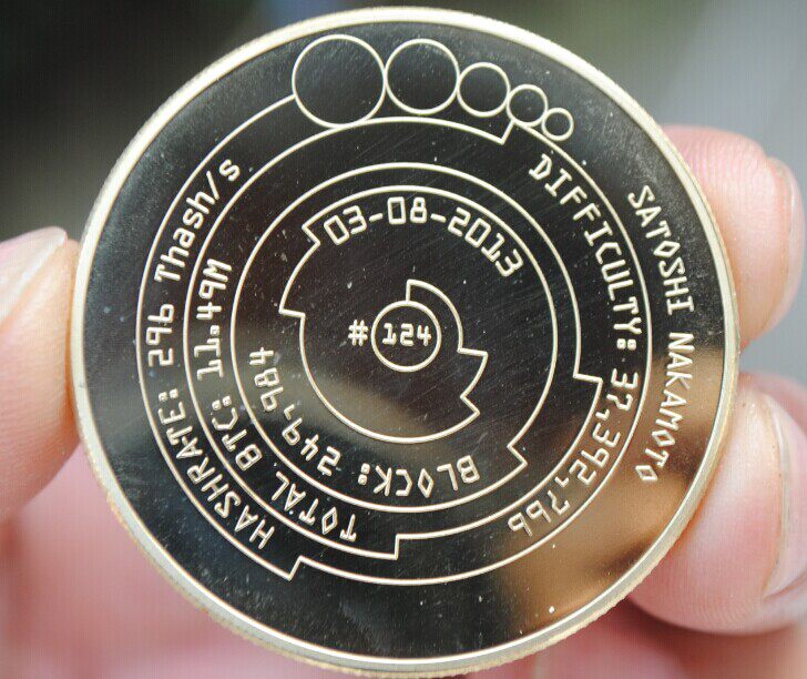 Memorial Gold plated Bitcoin SATOSHI NAKAMOTO with a computer diameter of about 40mm