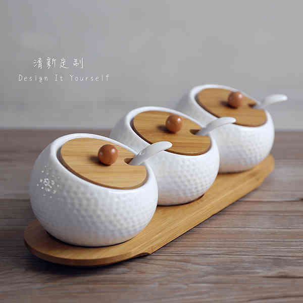 Ceramic seasoning bottle jar set kitchen sealed jar combination piece set home seasoning box storage jar fashion