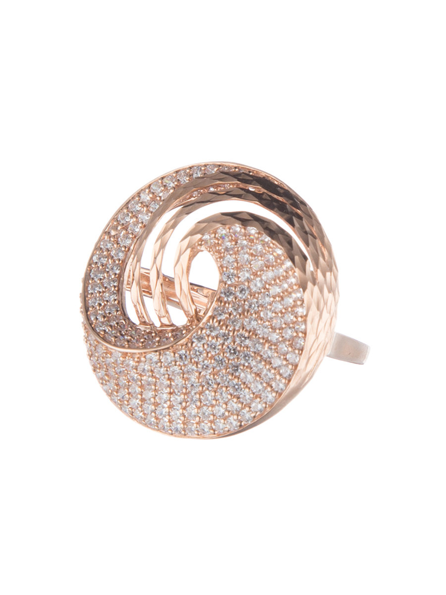 viva 环动钻心系列玫瑰金色镶晶钻漩涡状切面工艺戒指