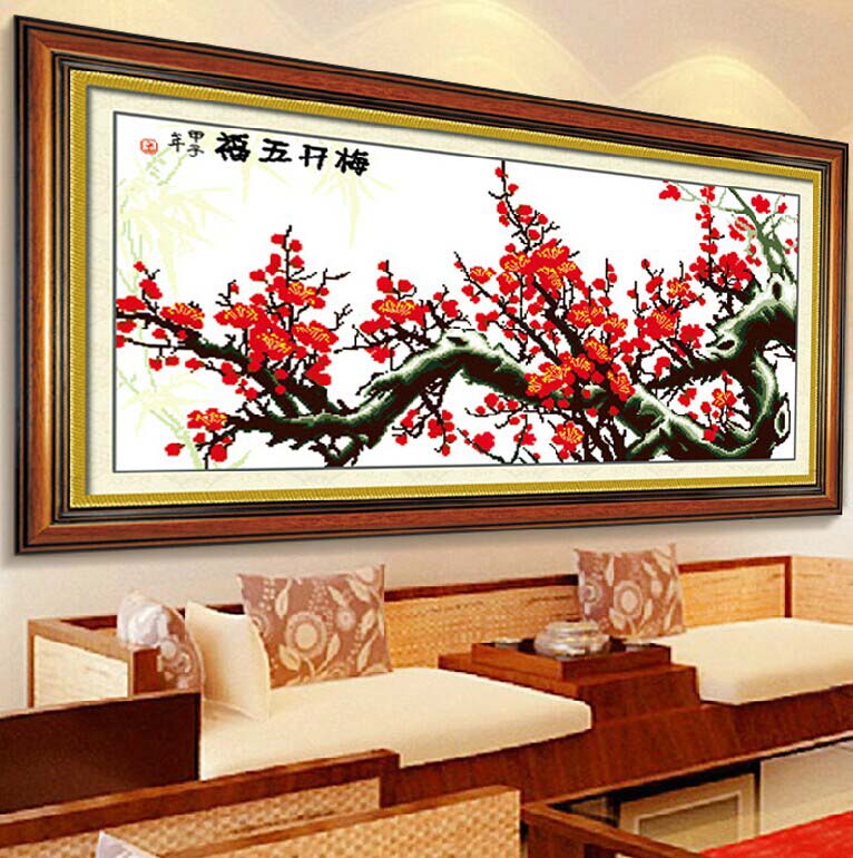 Precision Printing Cross-stitch Plum Open Wufu Living Room