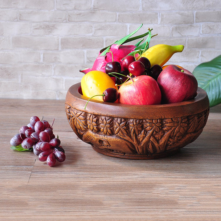 Thailand home Thailand imported wooden carving fruit plate retro solid wood carving dried creative fruit pot handmade fruit basket