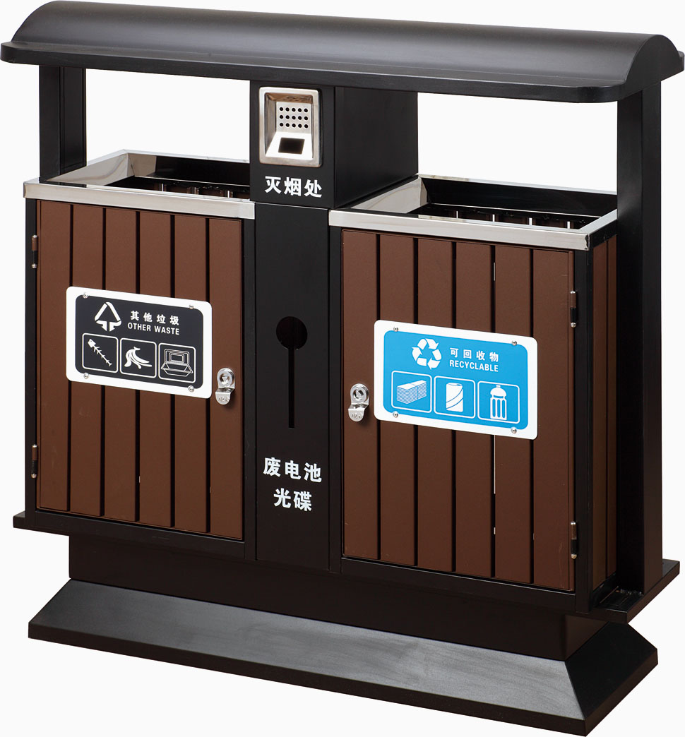 WPC outdoor classification trash can House-shaped high block wooden peel bucket Outdoor environmental protection imitation wood garbage collection box