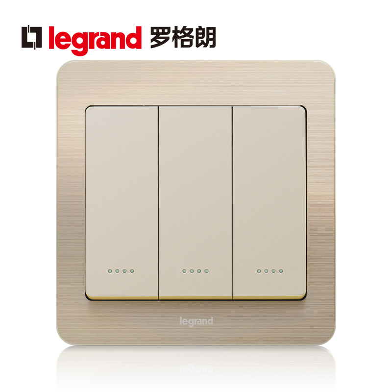 Legrand switch socket panel Yidian fine gold three-open double cut with fluorescent three-position bipolar power supply type 86