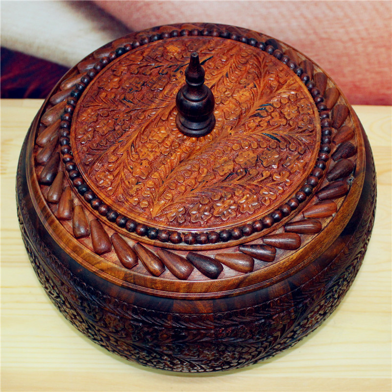 Pakistan walnut wood carving vintage dried fruit candy jar manufacturers direct sale home ornament gifts BM25
