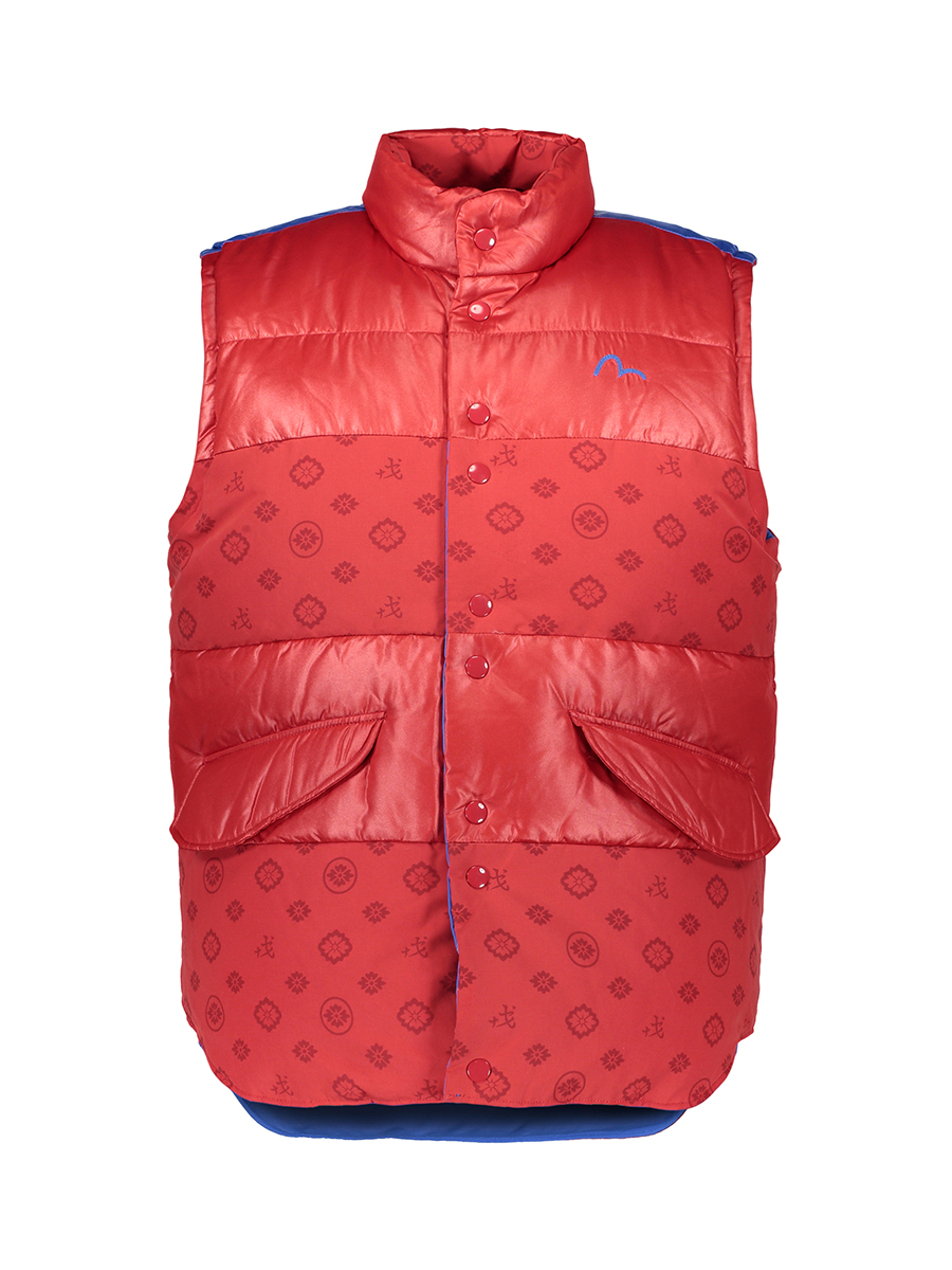 Evisu 红蓝拼色印花羽绒马夹