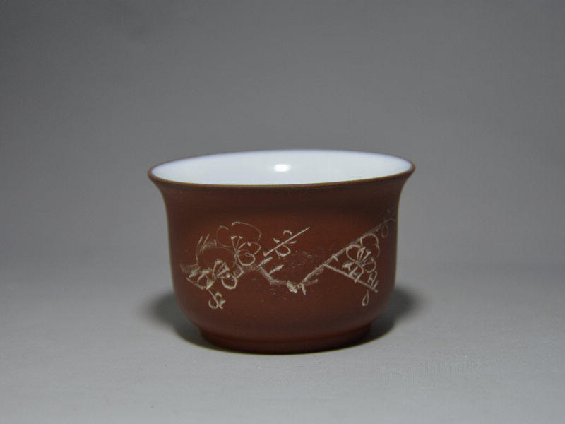 宜兴紫砂茶碗厂版中国宜兴款紫砂一厂库存红泥白釉150cc大义丰杯-淘宝