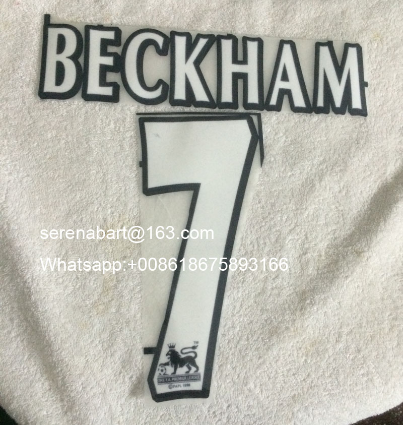 1996-2007 Retro Premier League Flocked Number Beckham White Lettering