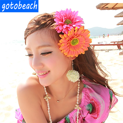 Travel goddess simulation gerbera Japanese flower headdress with jewelry bikini swimsuit head flower corsage woman