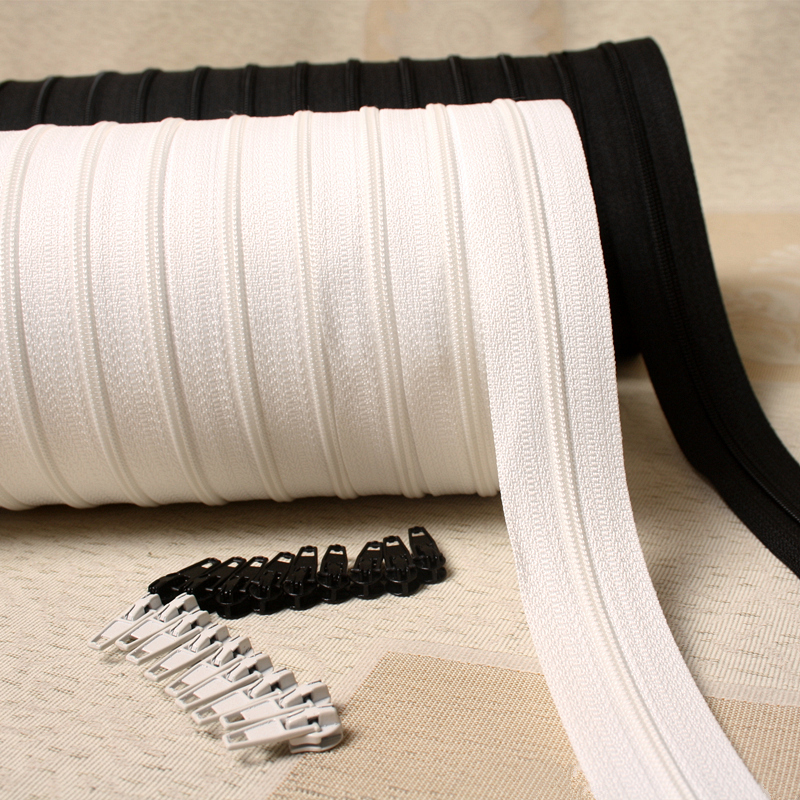 Nylon Zipper No. 3 Long Zipper for Duvet Cover, Pillow, Cushion, Quilt Cover, Mosquito Net, Non-Invisible Zipper, Double Slider, Black and White