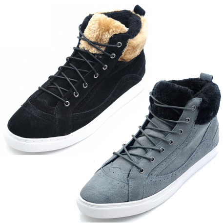 Trend tutorial society] Autumn and winter Yuan Jie sports wind anti-velvet cowhide plush warm short-barrel boots Leisure boots Men's boots