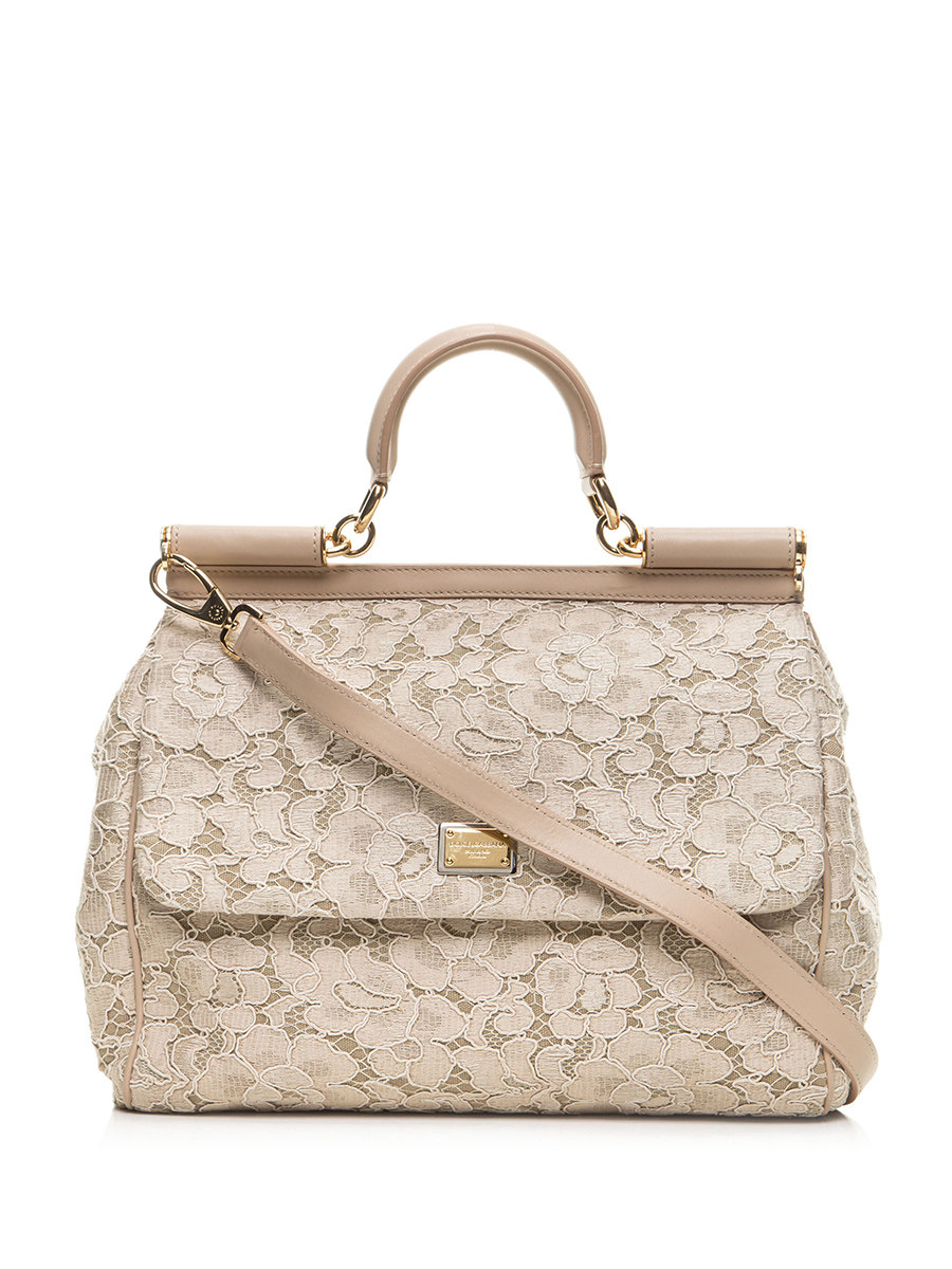 Dolce&Gabbana 米色蕾丝翻盖手提肩包