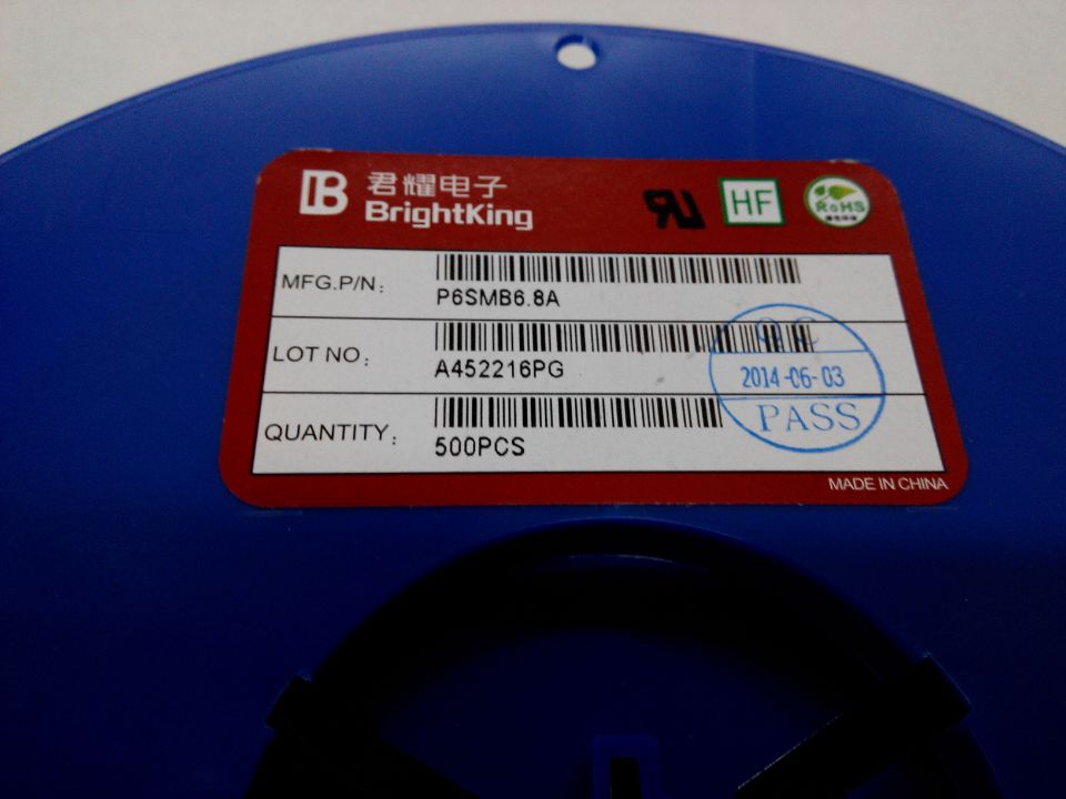 Taiwan Junyao P6SMB6 8A TVS SMD transient diode 600W 6 8V unidirectional screen printing 6V8