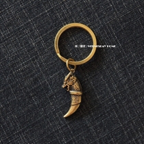National Wind Key Button Copper Key Ring Key Hanging Retro Handmade Key Button Wolf Tooth Key Buckle Dragon Head Copper Pendant
