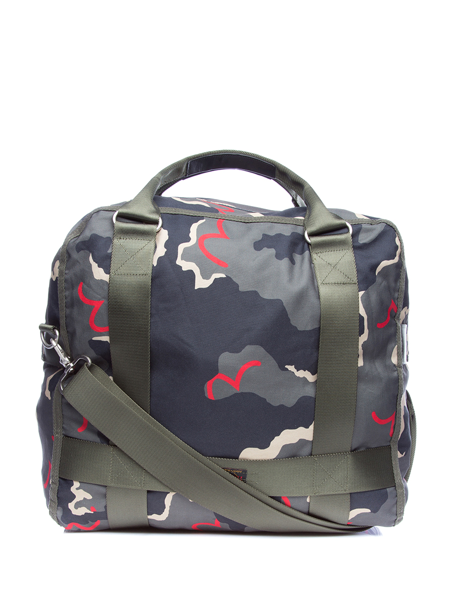 Evisu 拼色双攀带饰迷彩手提包