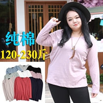 Extra-large size womens clothing loose t-shirt spring autumn beating undershirt woman long sleeve 200 catty and fat mm pure color round collar compassionate undershirt