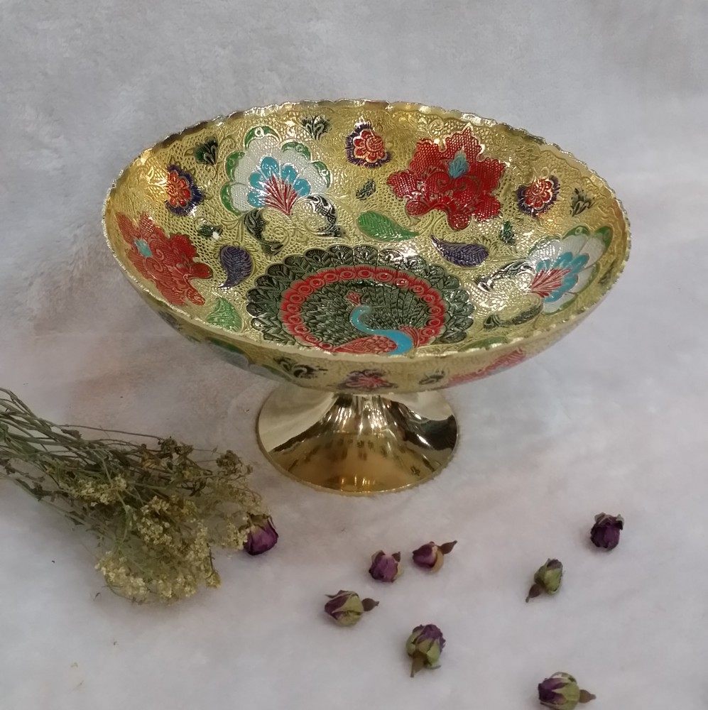 Indian craft gift decoration Copper round fruit plate round handmade pure copper products desktop home dining room hotel decoration