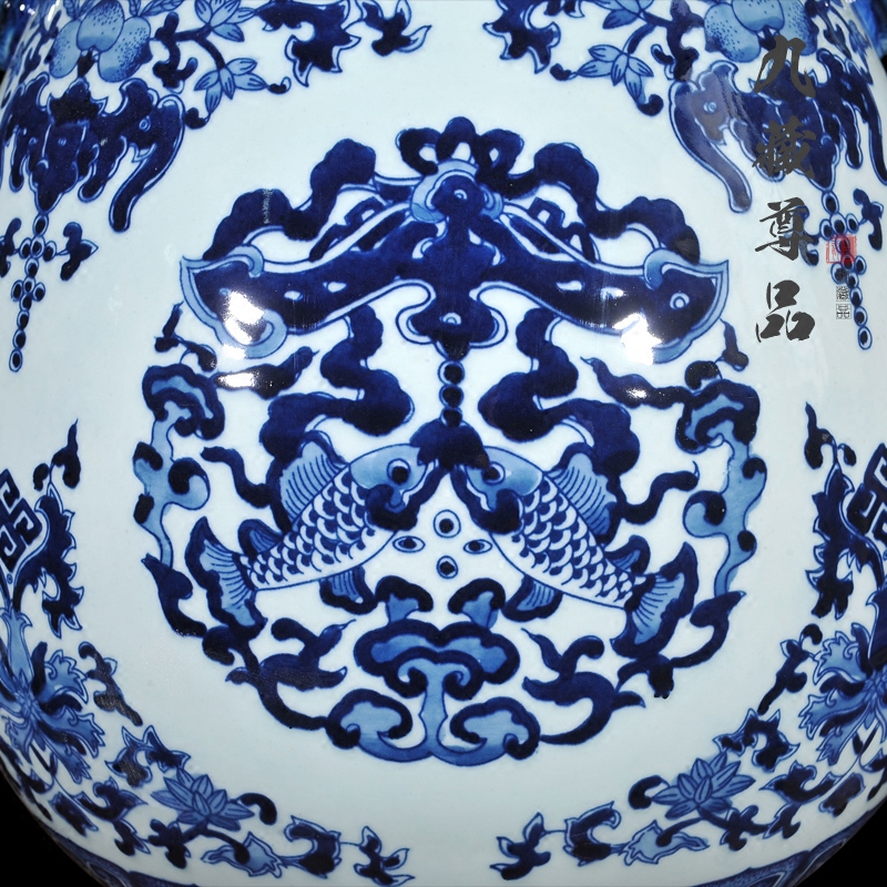 About Nine sect Buddha tasted jingdezhen ceramic antique hand - made sweet deer ear of blue and white porcelain statute of the sitting room place cylinder vase