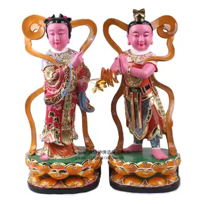 16-inch standing Zenzai Dragon Female statue Golden Boy Jade girl Boy child Liang Female Buddha Statue Buddhist craft decoration single premium price