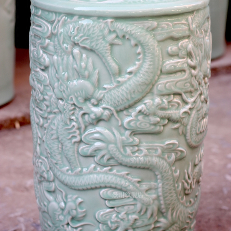 Jingdezhen ceramics carved green glazed carved dragon sitting room of large vase household study office furnishing articles ornament