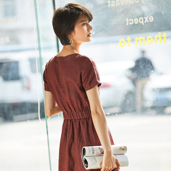 诗燕 18年夏季新款 100%亚麻 收腰修身显瘦A字裙 连衣裙 天猫优惠券折￥179包邮（￥269-90）