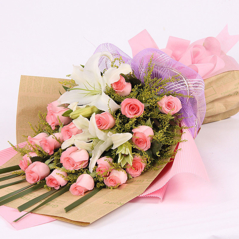教师节粉玫瑰百合北京情人节预定生日同城鲜花速递上海天津元氏县