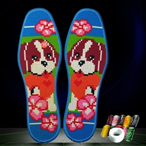 Cross stitch insole cotton men and women pinhole printing six layers thick pattern breathable with needle thread semi-finished self-embroidered winter