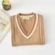 Mùa đông V-cổ sữa cà phê đại học Anh vest Nhật Bản đồng phục đan len là áo len mỏng học sinh nữ áo khoác dạ nữ ngắn Áo vest