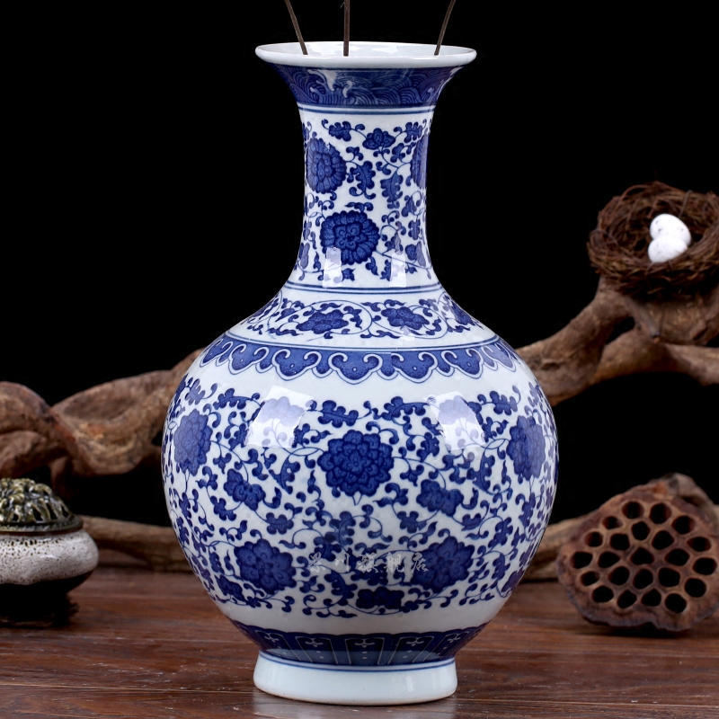 Mesa vase of jingdezhen blue and white ears tie up lotus flower blue and white ceramics modern household decorates sitting room furnishing articles
