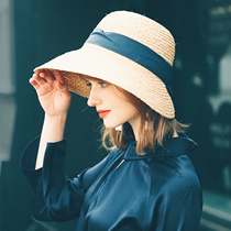 AI hat female summer Rafi grass hat female hand woven beach hat Korean version of casual wild high-grade sun hat
