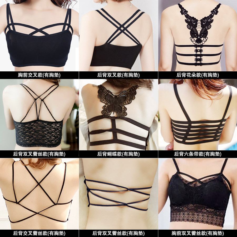 Nightclub Sexy Hollowed-out Beating Bottom Harnesses Underwear Women's Backs Crossed Smear Small Shoulder Strap Chest Pads Anti-Walking Light Wrap Chest