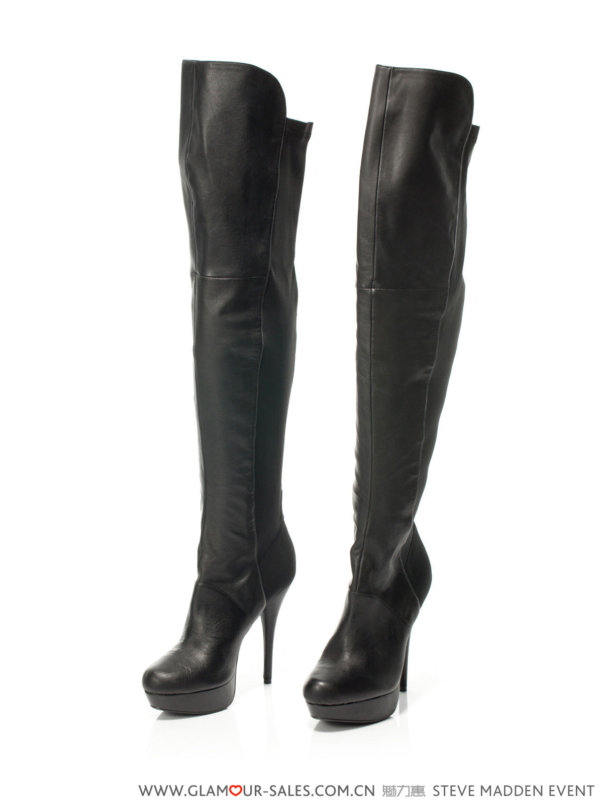 Steve Madden/思美登 黑色双拼材质防水台长靴