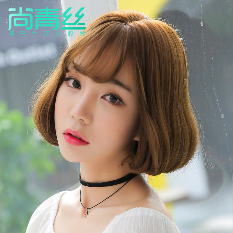 假发女生空气刘海逼真亚麻色发型整顶假发套梨花头短卷发蓬松短发