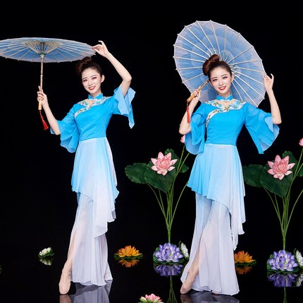 古典舞演出服女飘逸2018新款中国风民族伞舞广场舞蹈服装成人套装