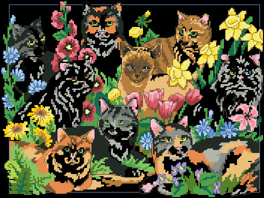 Cross embroidered electronic drawings 2135 cat cats 21 animals 176W* 132H25 color XSD source files