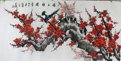 zhang yu Ying four feet level calligraphy pure hand-painted Plum very happy painting calligraphy and painting book Landscape painting