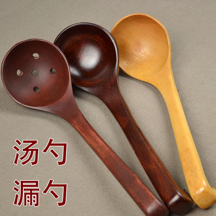 Han Style Wooden Soup Spoon Wooden Spoon Cutlery Wood Spoon Solid Wood Long Handle With Hook Rice Spoon Oil Spoon Hot Pot Spoon