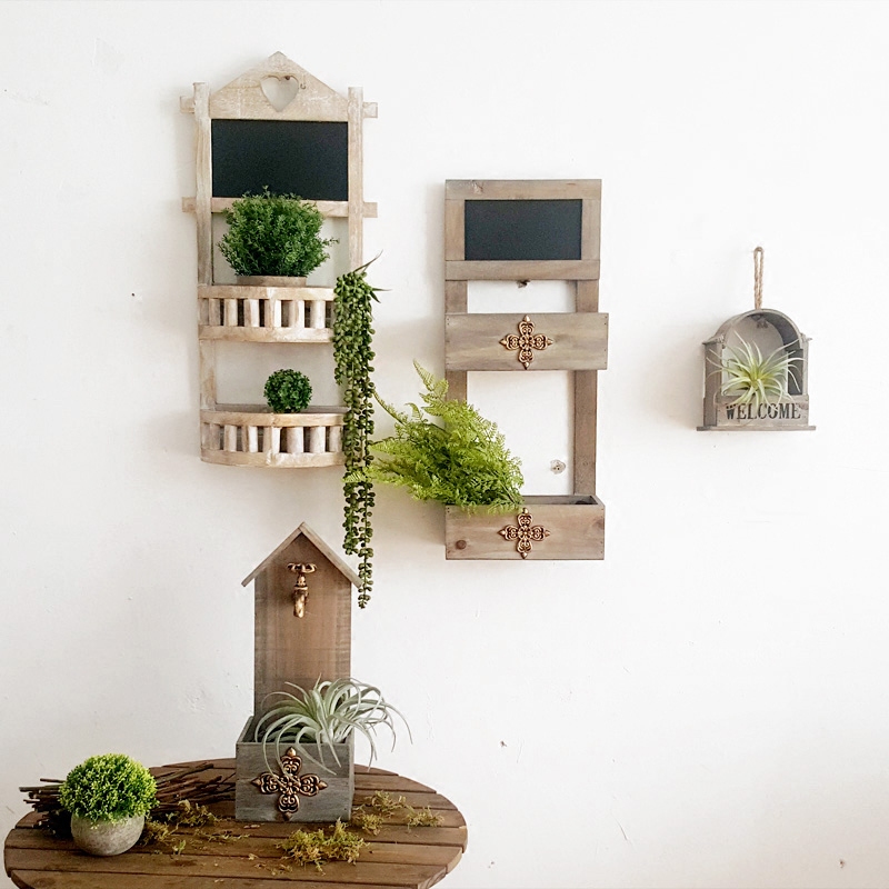Find a wall-mounted decorative floral multilayer flower pot wall decoration solid wood handmade garden supplies retro to the old European style