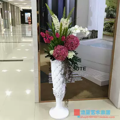 Glass fiber floor vase simulation floral set ornaments European modern living room hotel sample house display center decoration