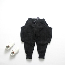 2021 Winter style children male and female child plus velvet warm thick striped hair Casual Pants bunches Harun Pants Boots Pants